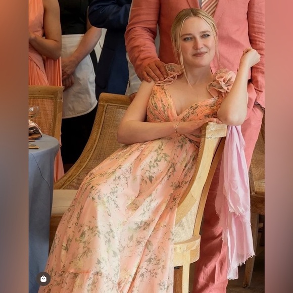 Mac Duggal 67803 Floral Chiffon Cutout Ruffle Shoulder Ball Gown Maxi Dress sz 8 - Picture 14 of 15